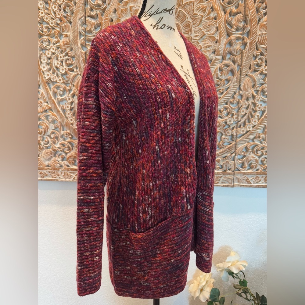 J. Jill Burgundy Multicolor, Front Pockets, Sweater Cardigan- size M - Picture 3 of 9